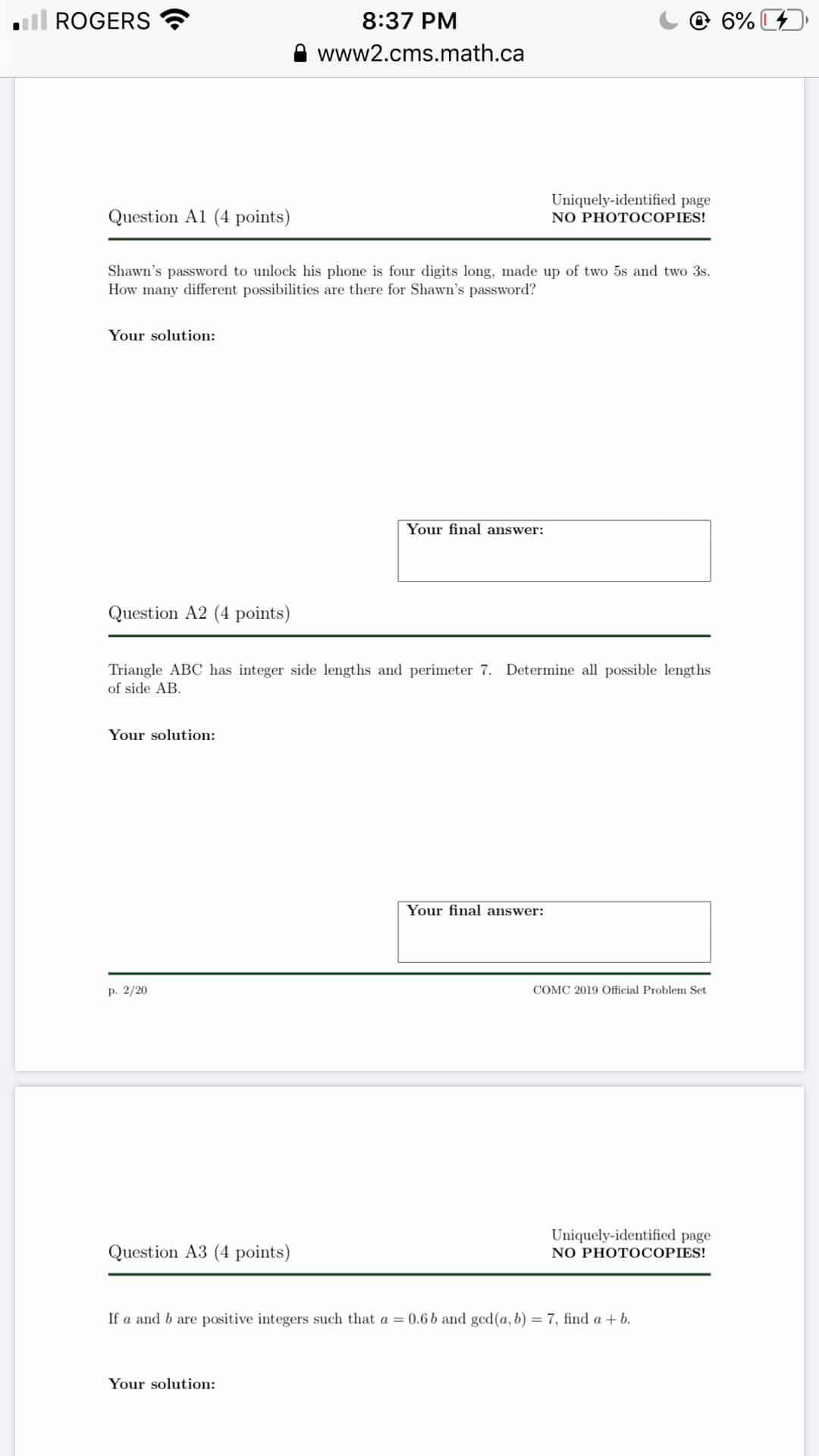 Canadian Open Math Challenge Example Questions 数学代写| 加拿大数学公开赛 CANADIAN OPEN MATHEMATICS CHALLENGE代考 代写 代写 | UprivateTA ...